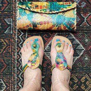 Beautiful matching leather tie dye sandals & purse